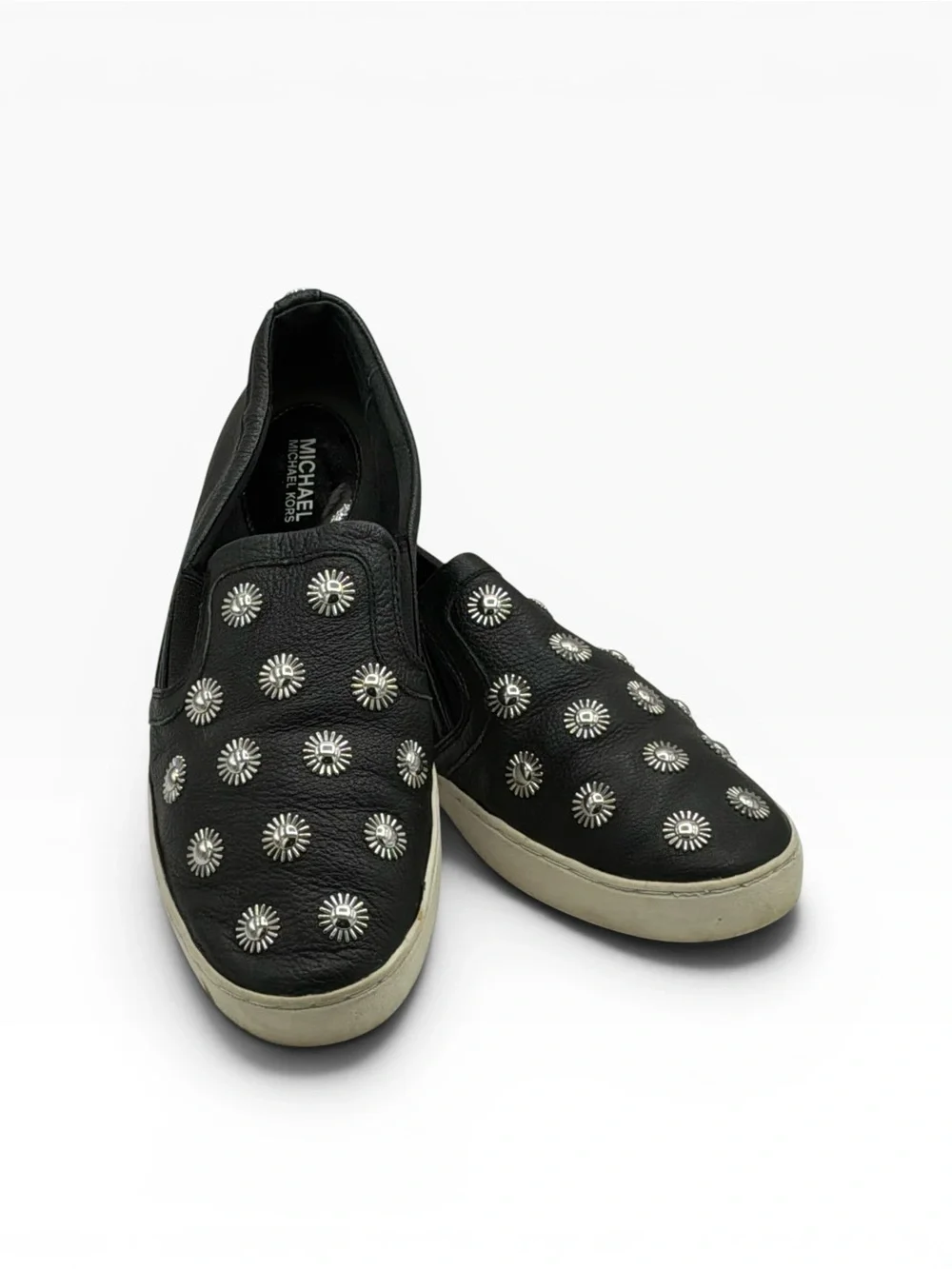 Michael Kors Leo Starburst black leather slip-on Flats & silver sunburst studs
